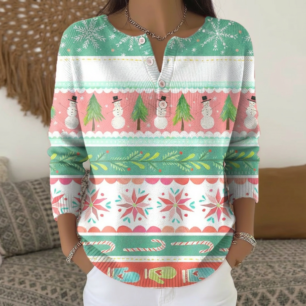 Rose | Pastel Snowman Henley Cardigan