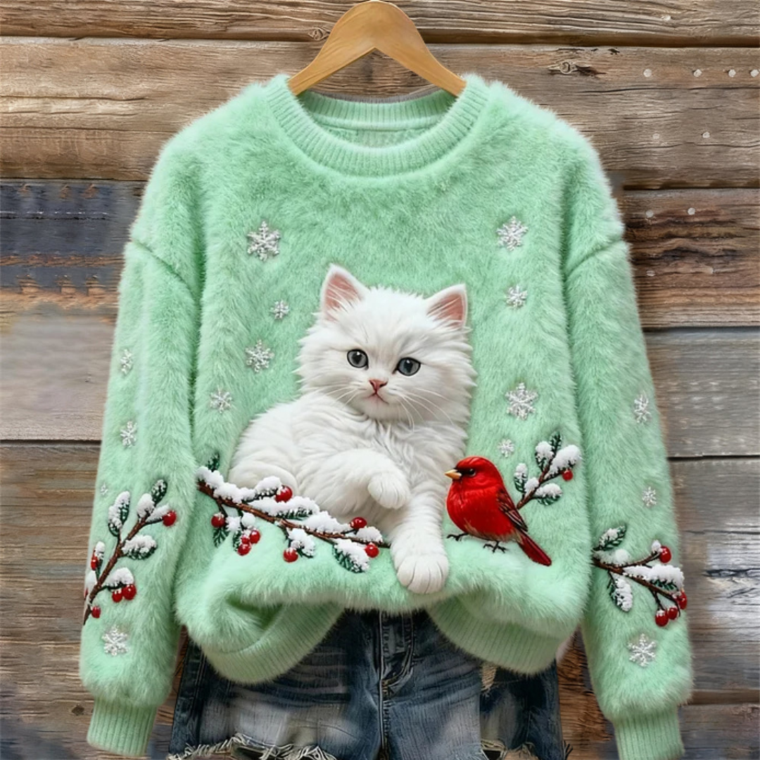 Luna | Snowy Cat Mint Jumper