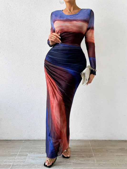 Pavlina | Long Sleeve Round Neck Bodycon Maxi Dress