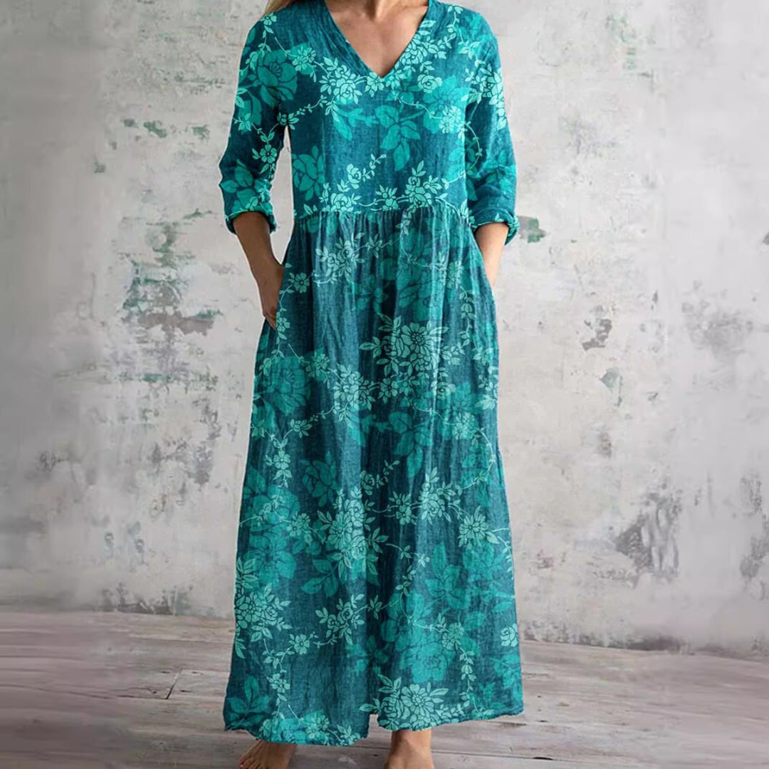 Dearyn | Summer Dress with V-Neck and Floral Pattern