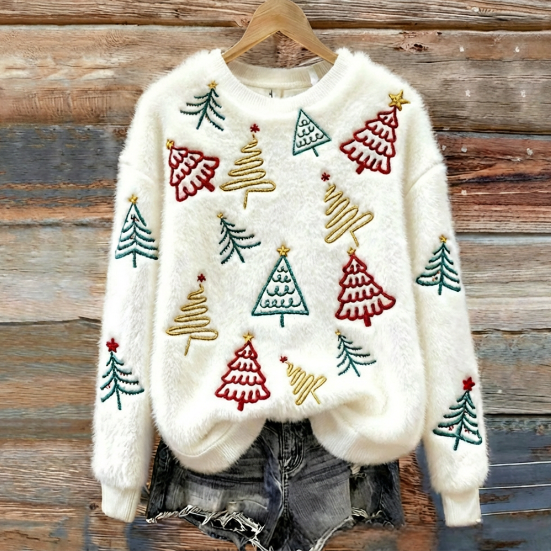 Flora | Dancing Christmas Trees Fluffy Jumper