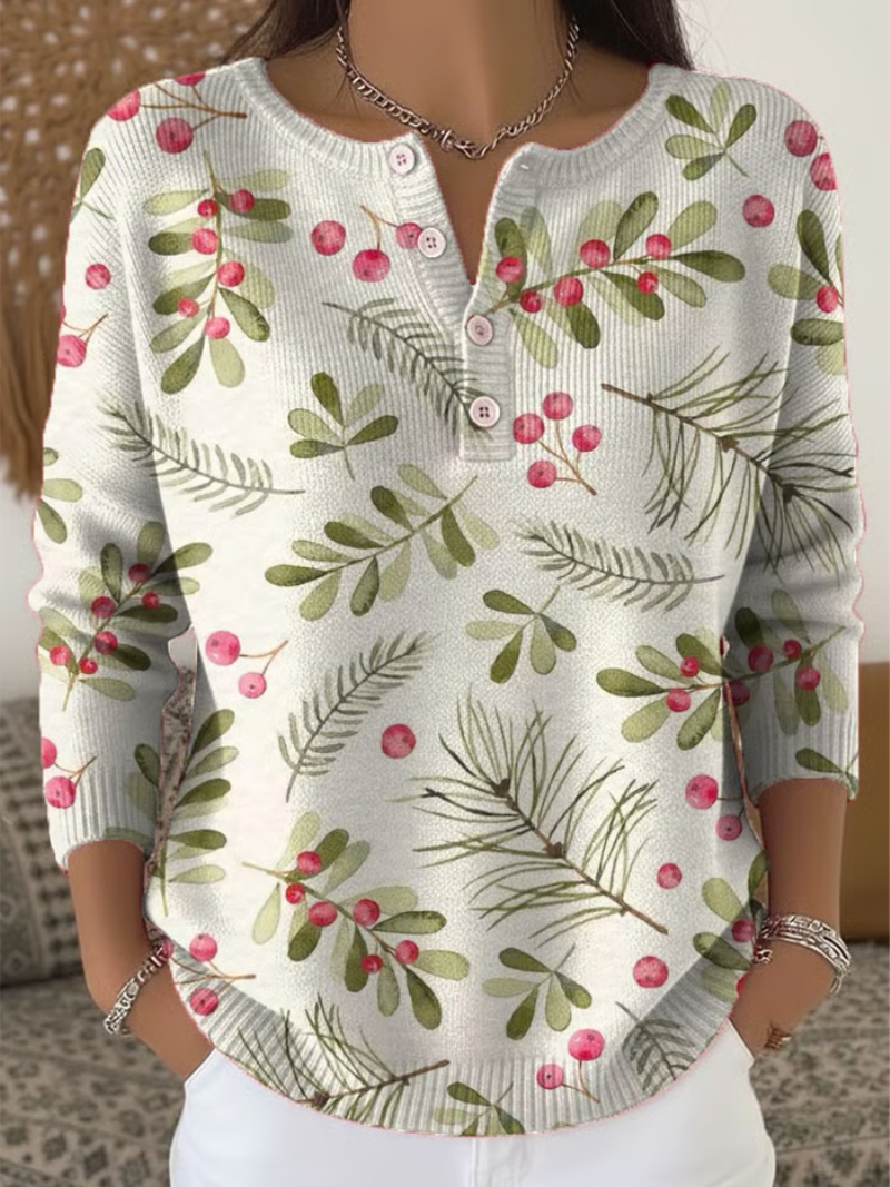 Evelyn | Pine Branch and Berry Print Cardigan