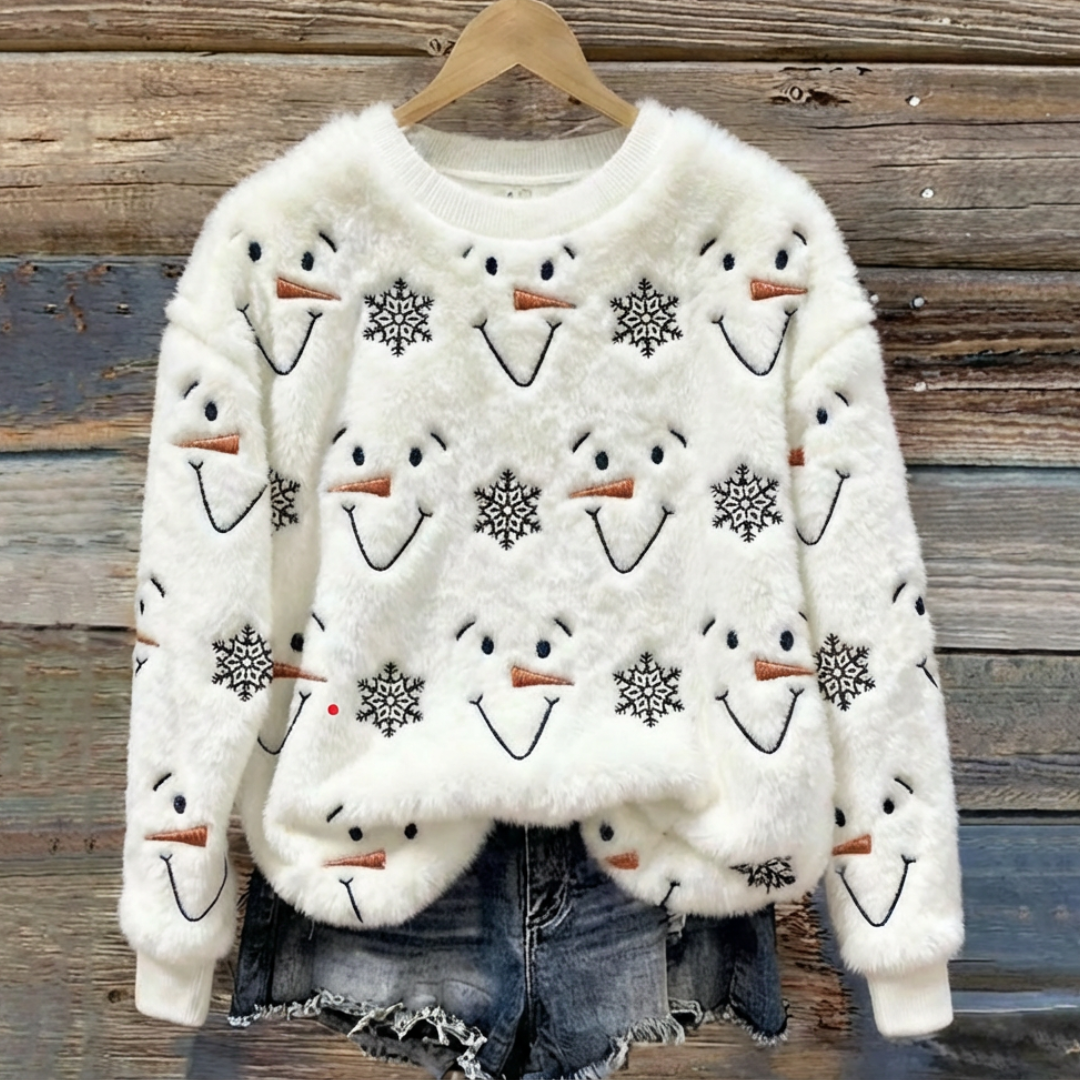 Sara | Smiling Snowman Face Fluffy Jumper