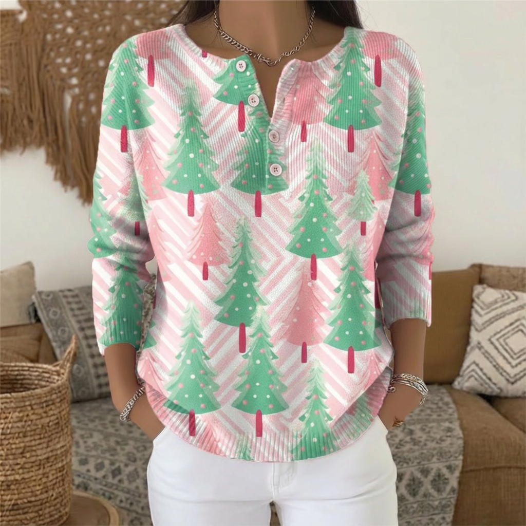 Nova | Pink Candy Tree Henley Cardigan