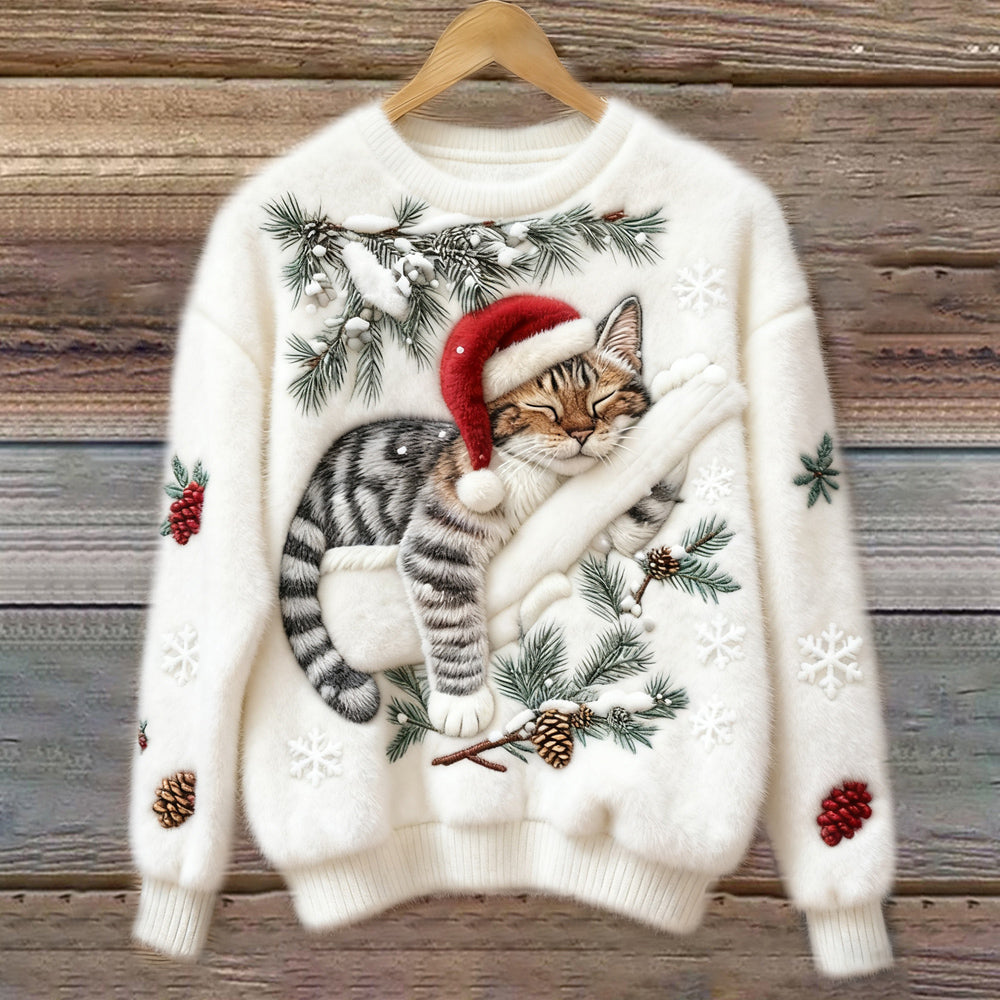 Tessa | Cosy Sweater with a Lazy Cat White