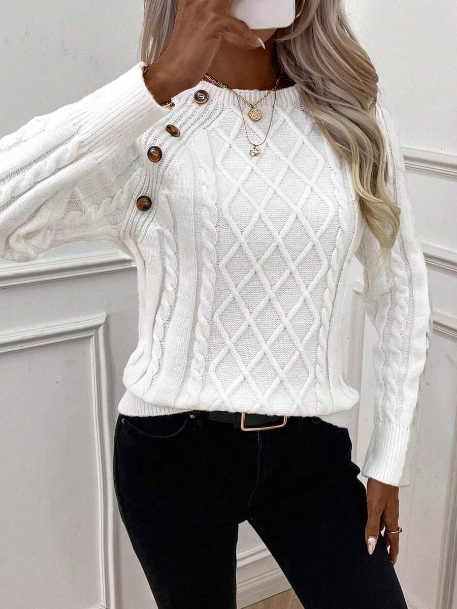 Abbey | Button-Detail Cable Knit Jumper