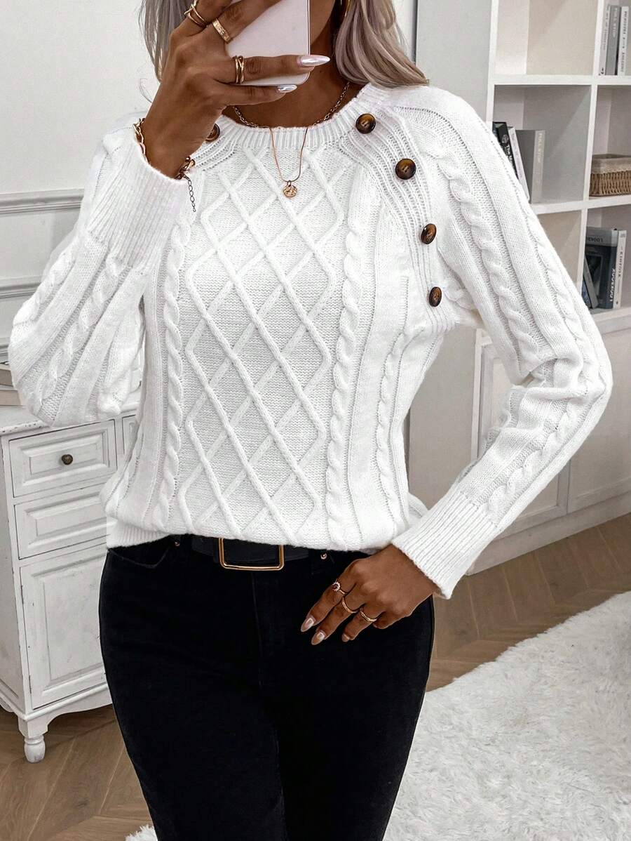 Abbey | Button-Detail Cable Knit Jumper