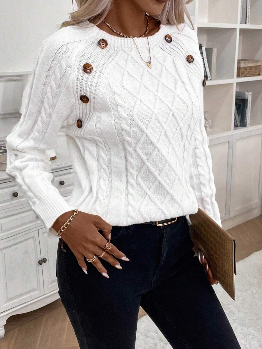 Abbey | Button-Detail Cable Knit Jumper