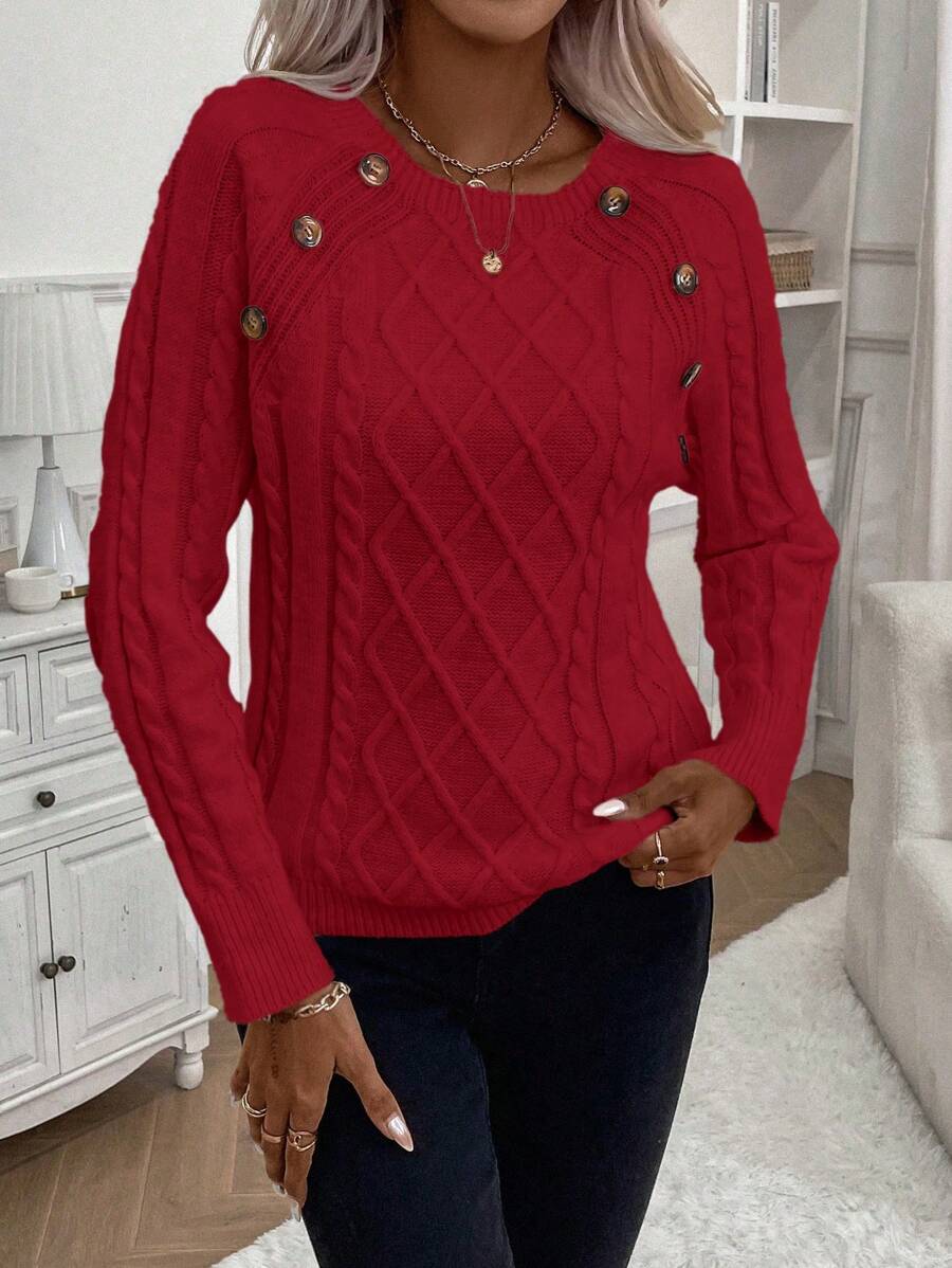 Abbey | Button-Detail Cable Knit Jumper