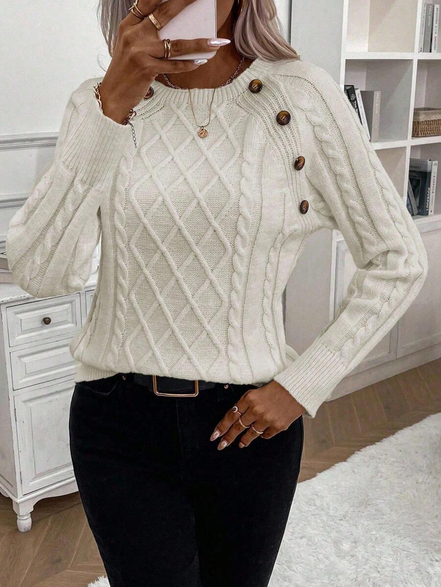 Abbey | Button-Detail Cable Knit Jumper