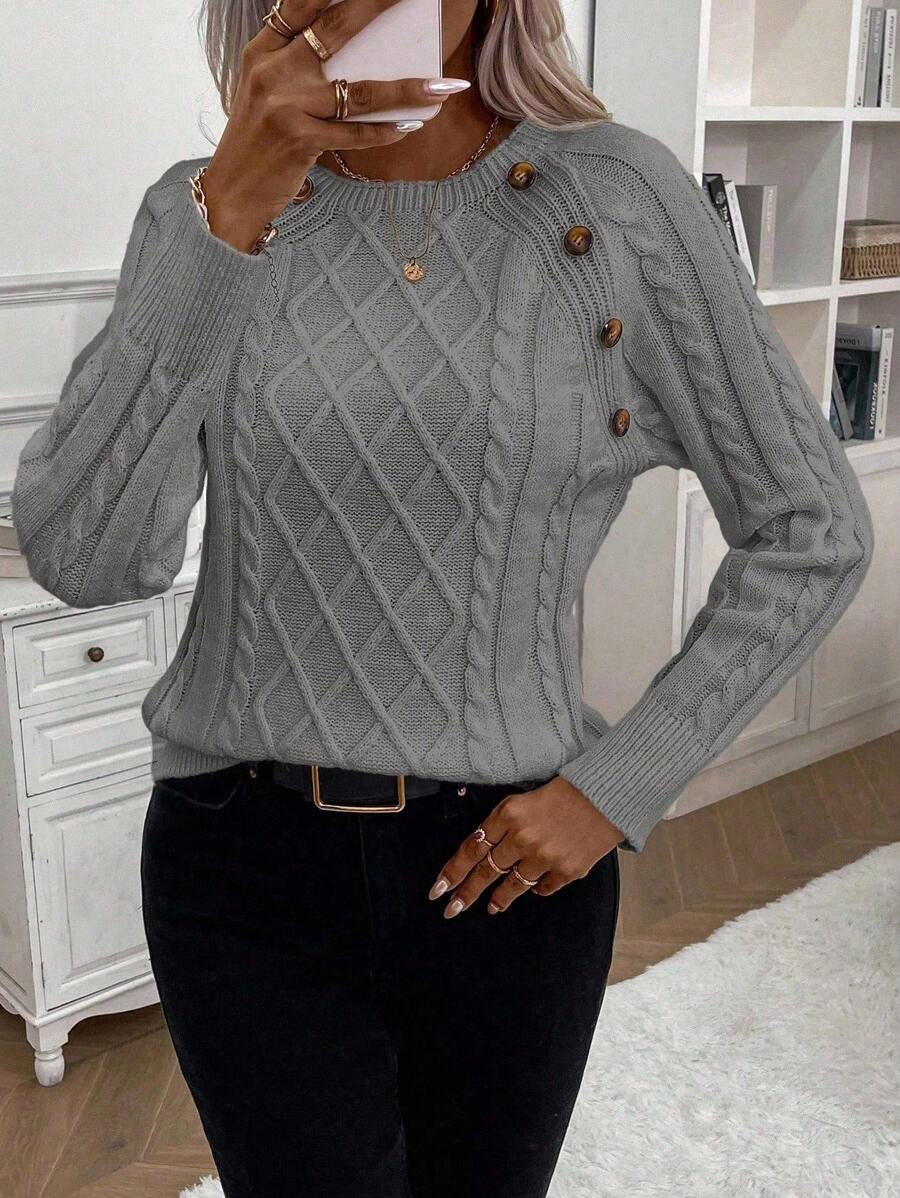 Abbey | Button-Detail Cable Knit Jumper