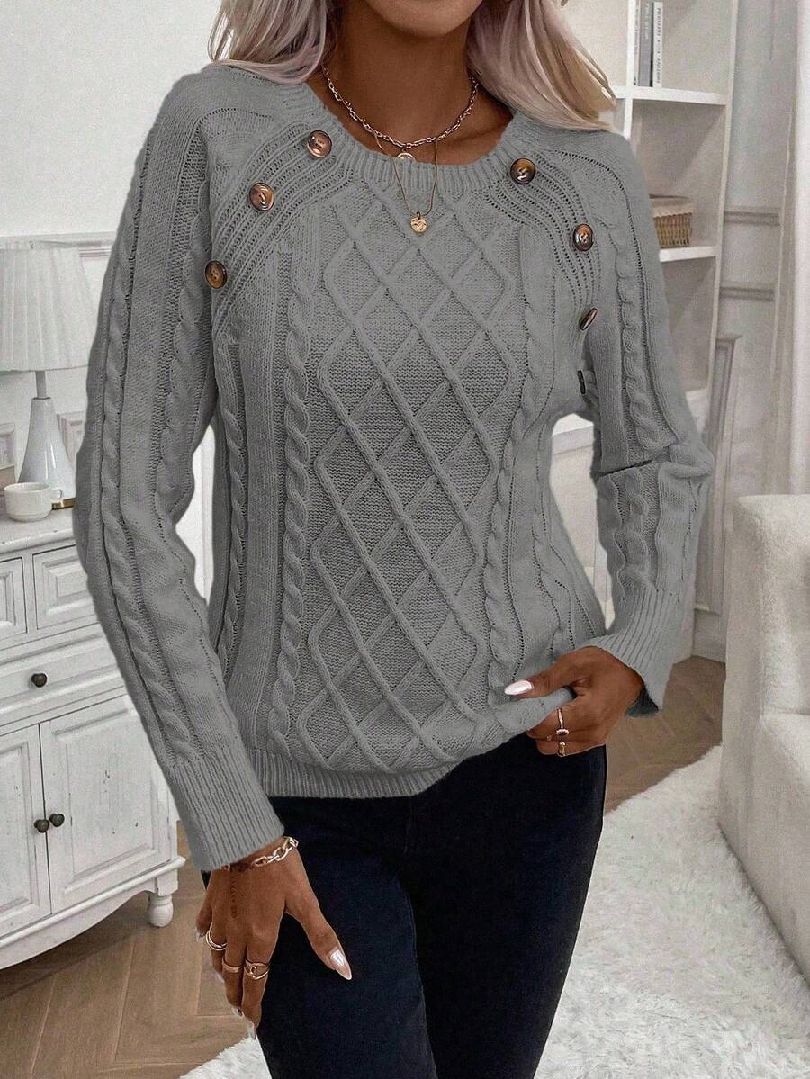 Abbey | Button-Detail Cable Knit Jumper