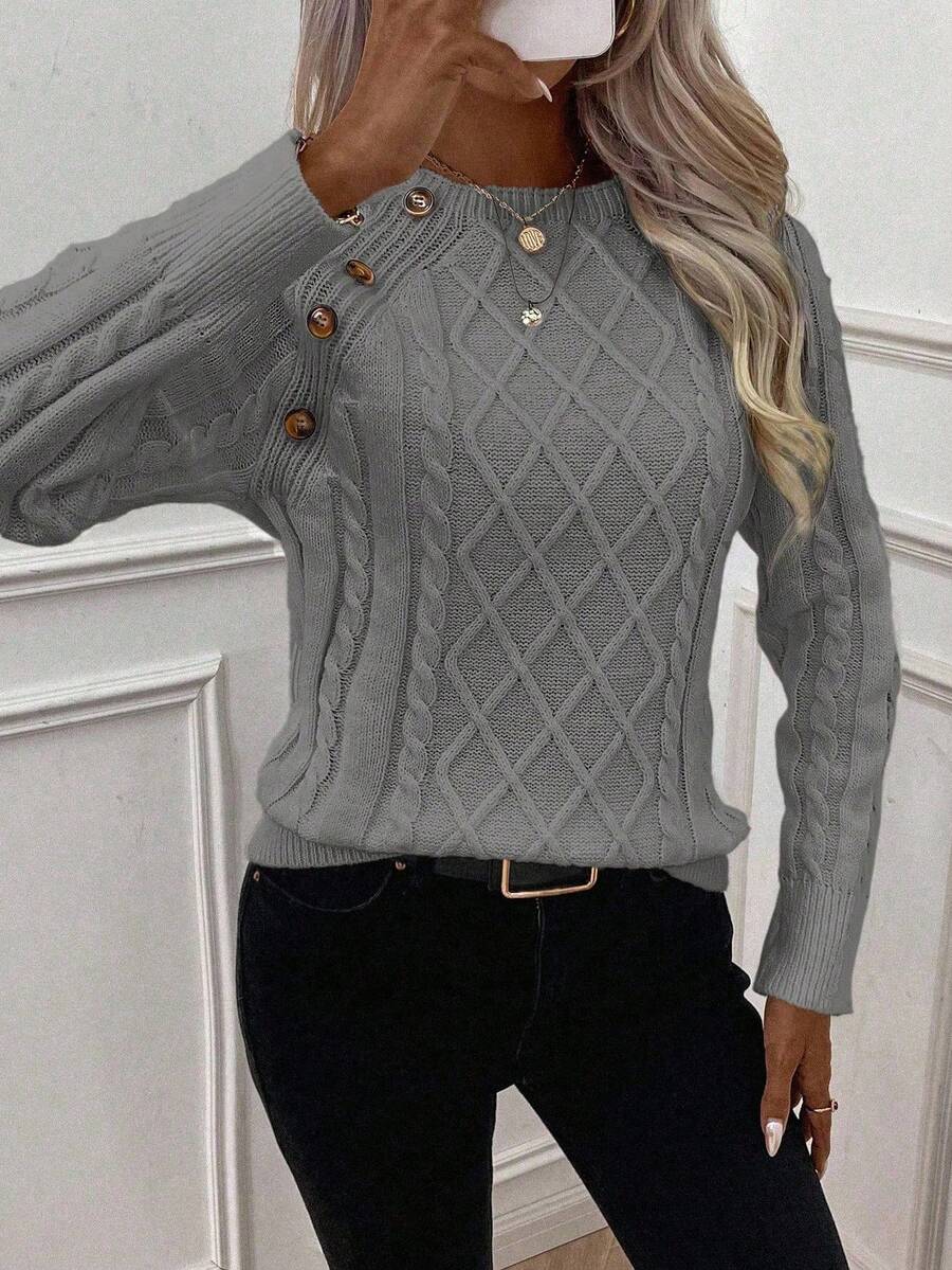 Abbey | Button-Detail Cable Knit Jumper