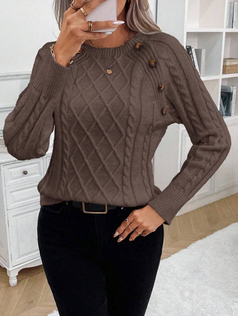 Abbey | Button-Detail Cable Knit Jumper