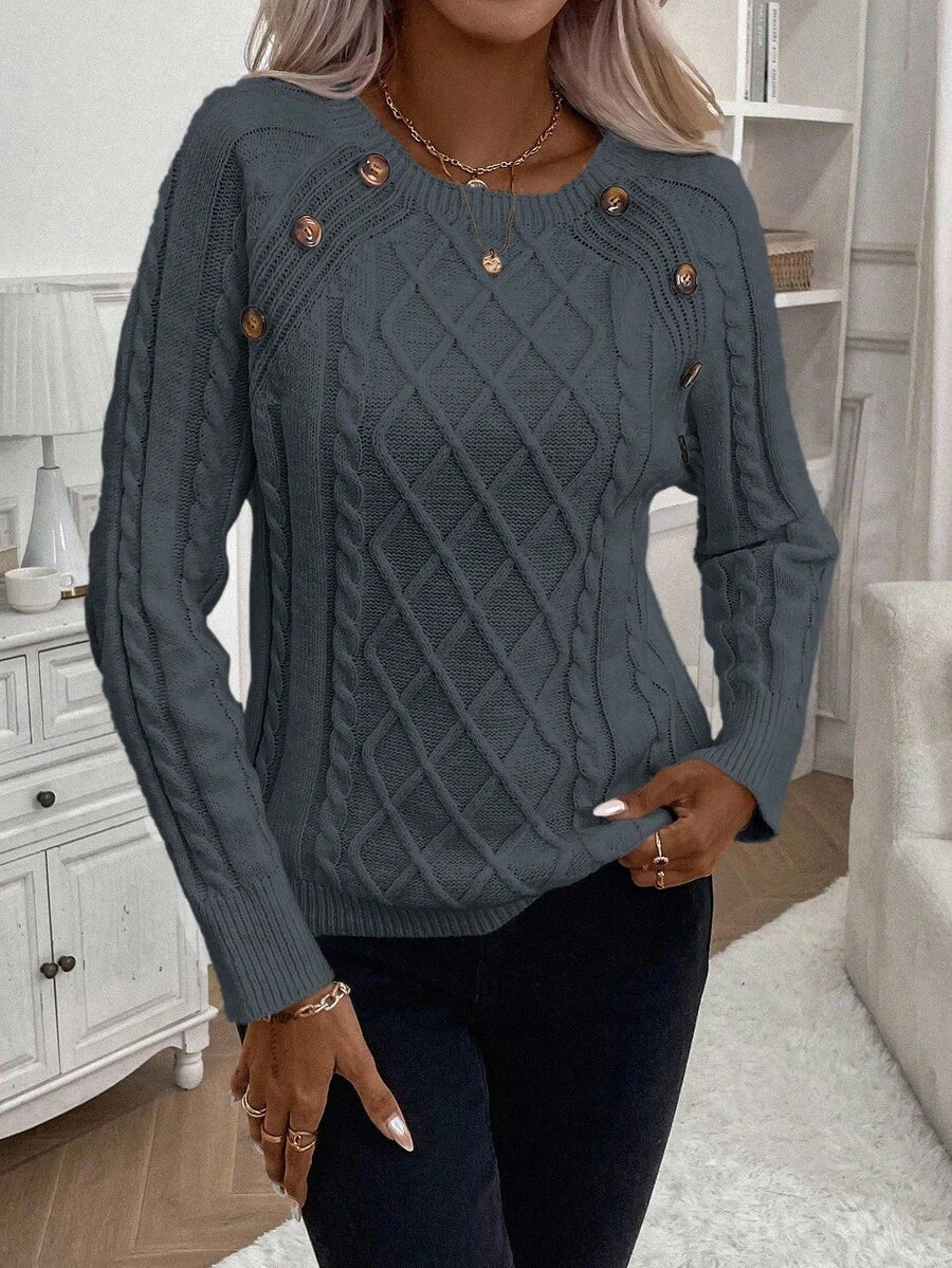 Abbey | Button-Detail Cable Knit Jumper