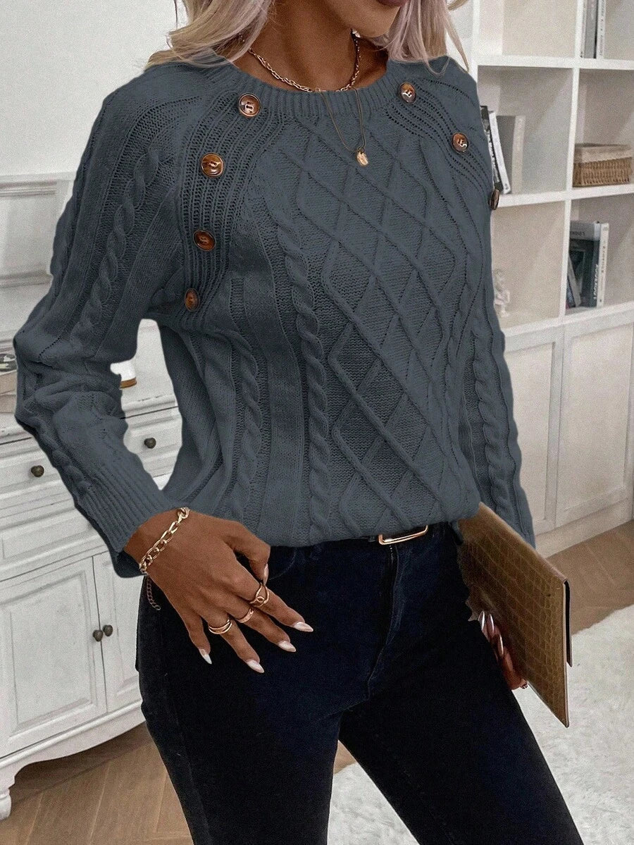 Abbey | Button-Detail Cable Knit Jumper