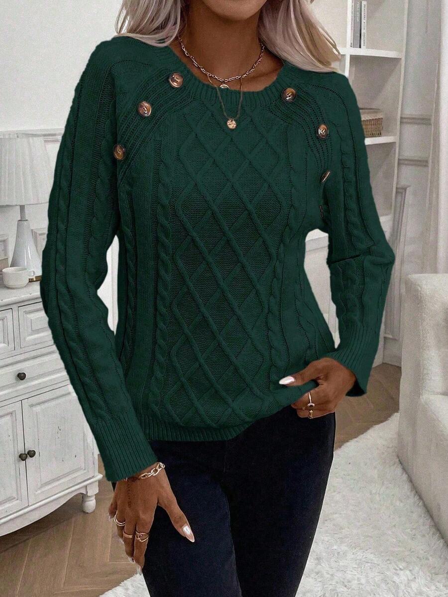 Abbey | Button-Detail Cable Knit Jumper