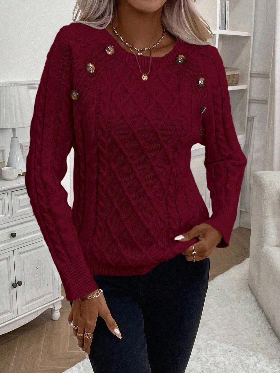 Abbey | Button-Detail Cable Knit Jumper