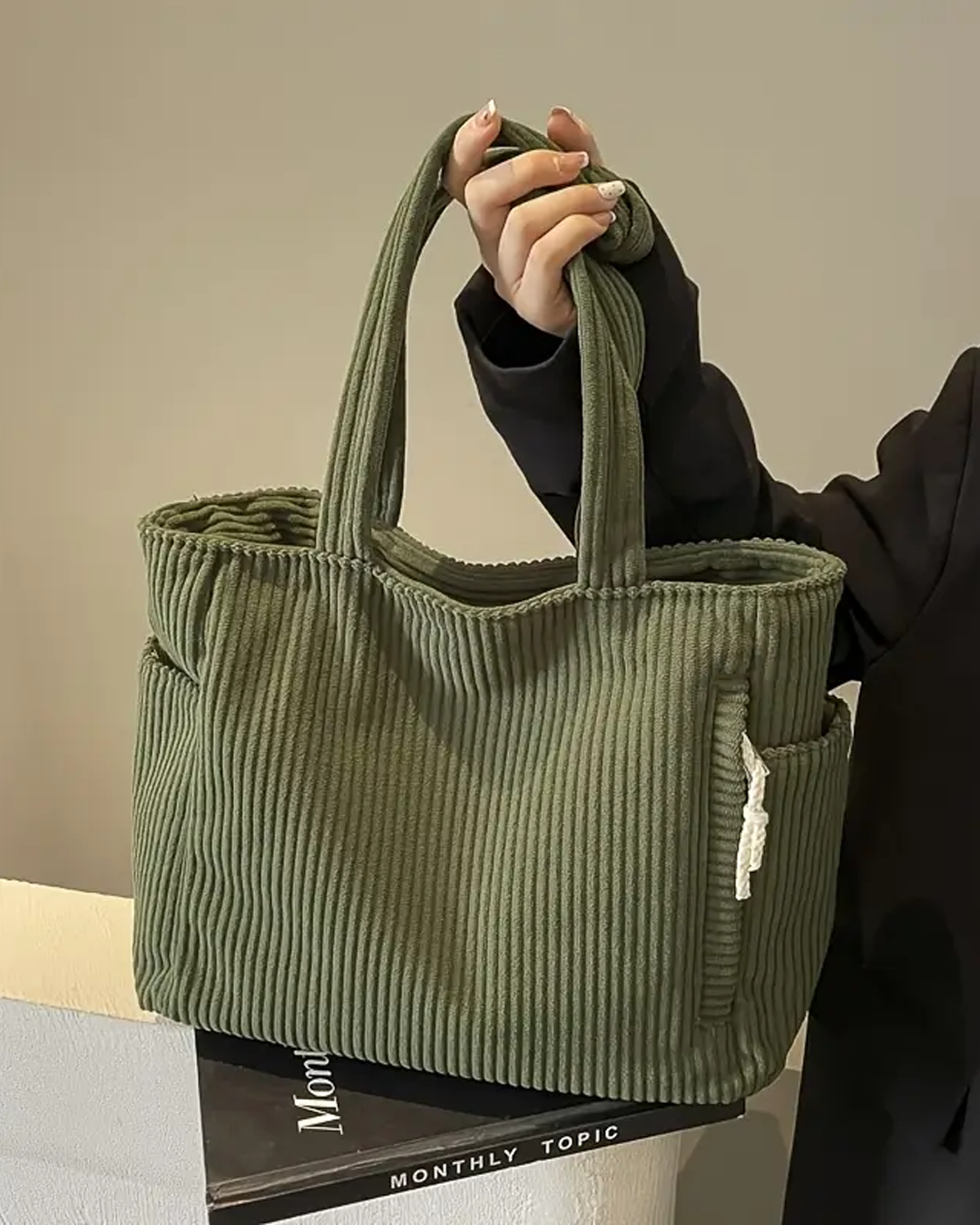 Skylar | Ribbed Tote Bag with Cord Detail