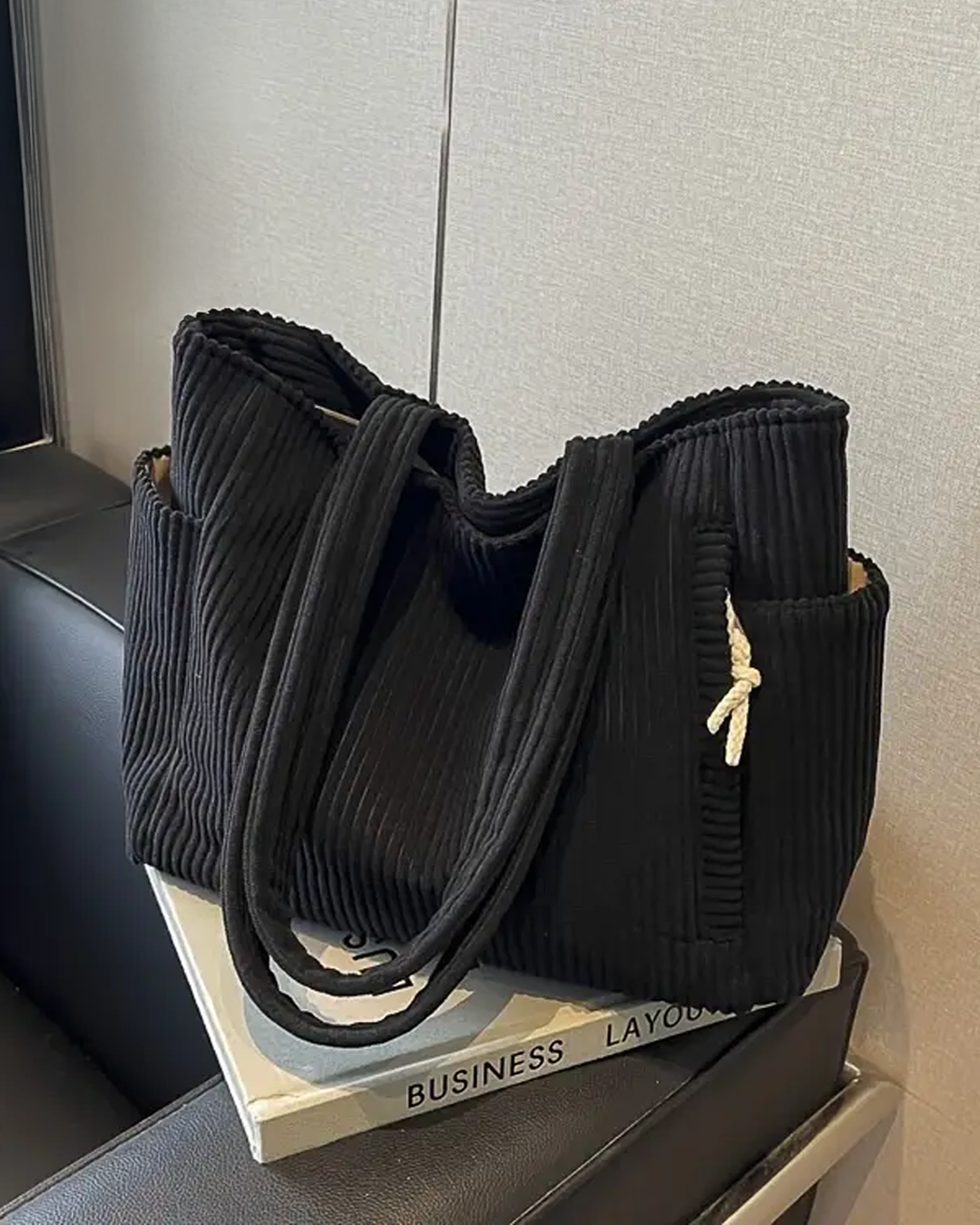 Skylar | Ribbed Tote Bag with Cord Detail
