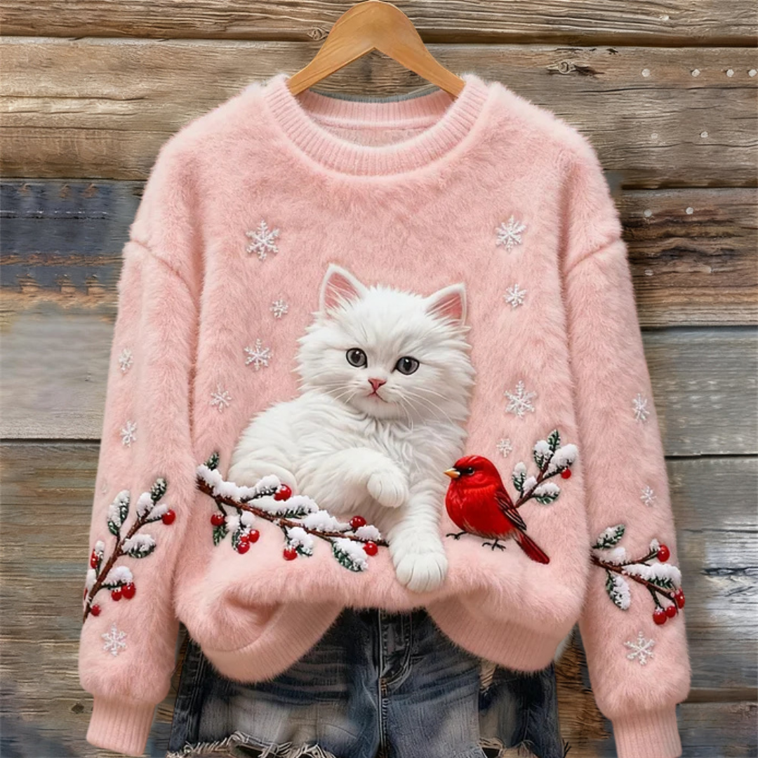 Luna | Snowy Cat Mint Jumper