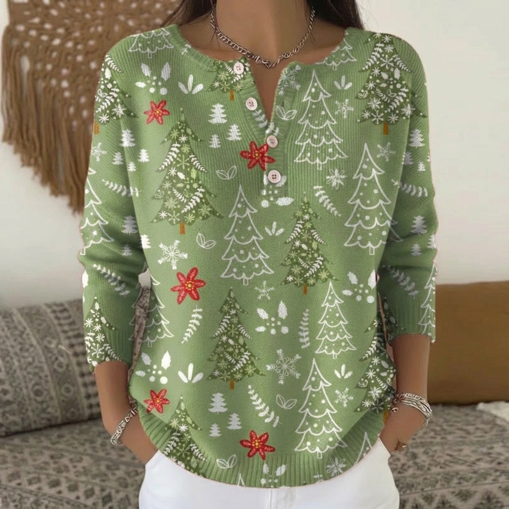 Anya | Sage Christmas Tree Henley Cardigan