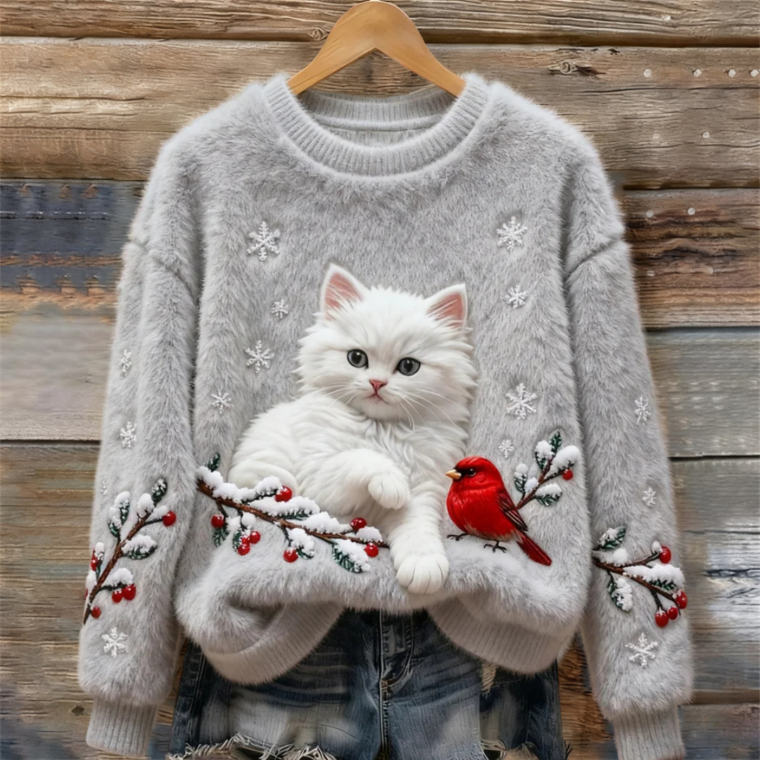 Luna | Snowy Cat Mint Jumper
