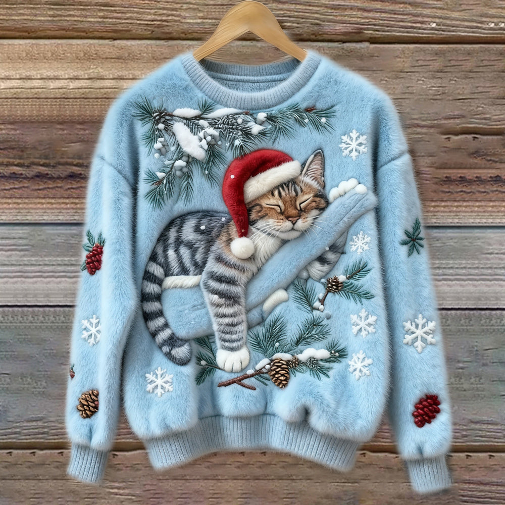 Tessa | Cosy Sweater with a Lazy Cat Blue