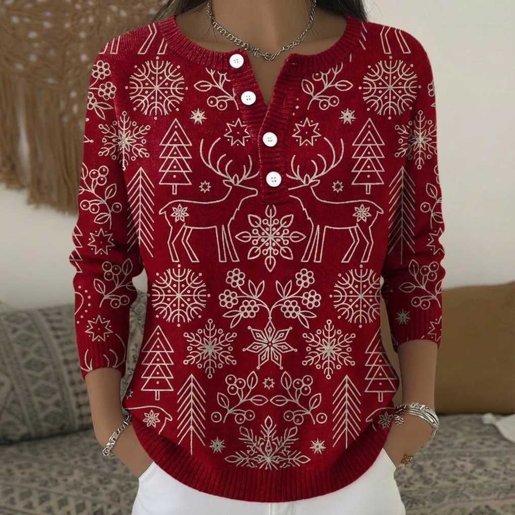 Lola | Nordic Reindeer Henley Cardigan