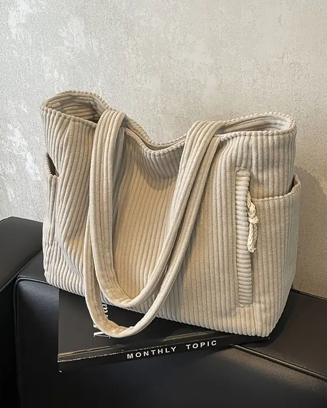 Skylar | Ribbed Tote Bag with Cord Detail