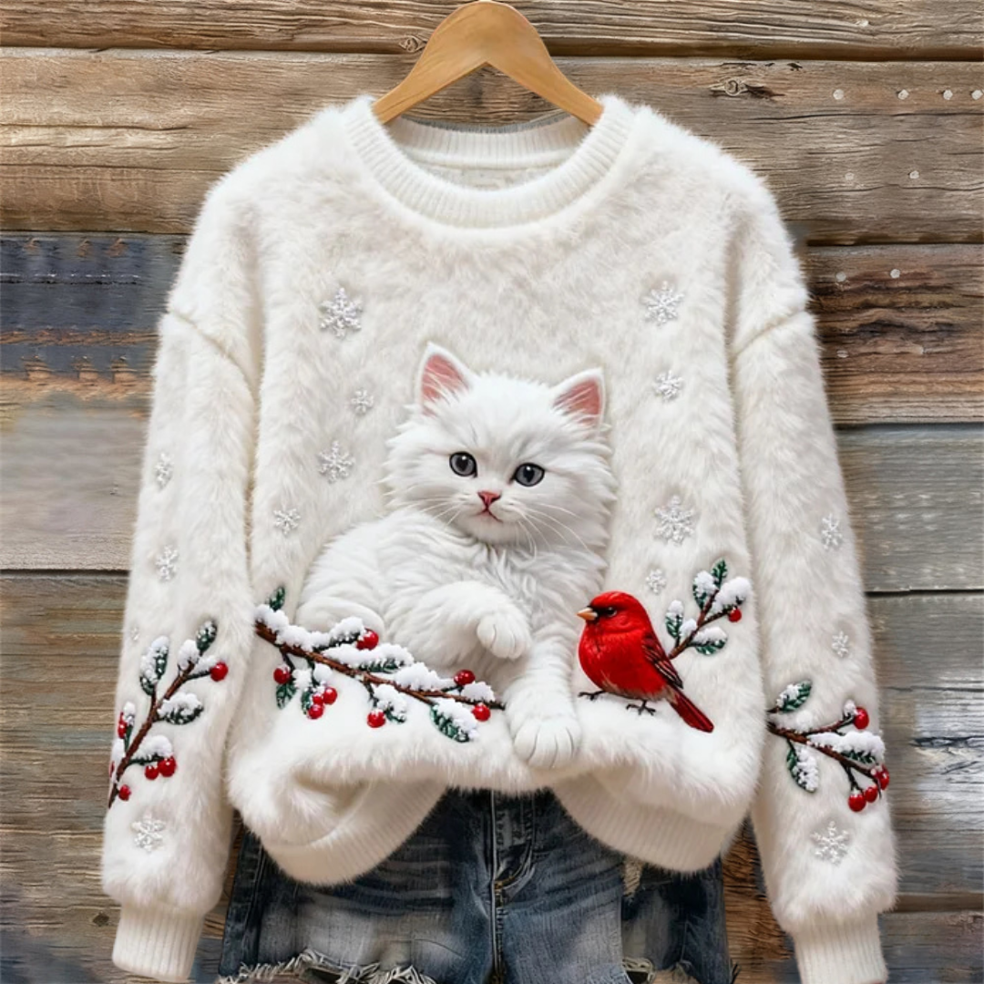 Luna | Snowy Cat Mint Jumper