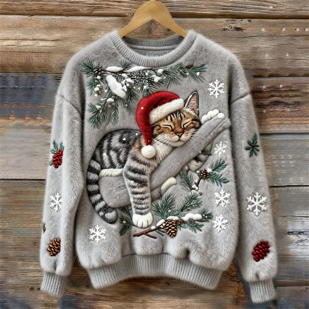 Tessa | Cosy Sweater with a Lazy Cat Grey