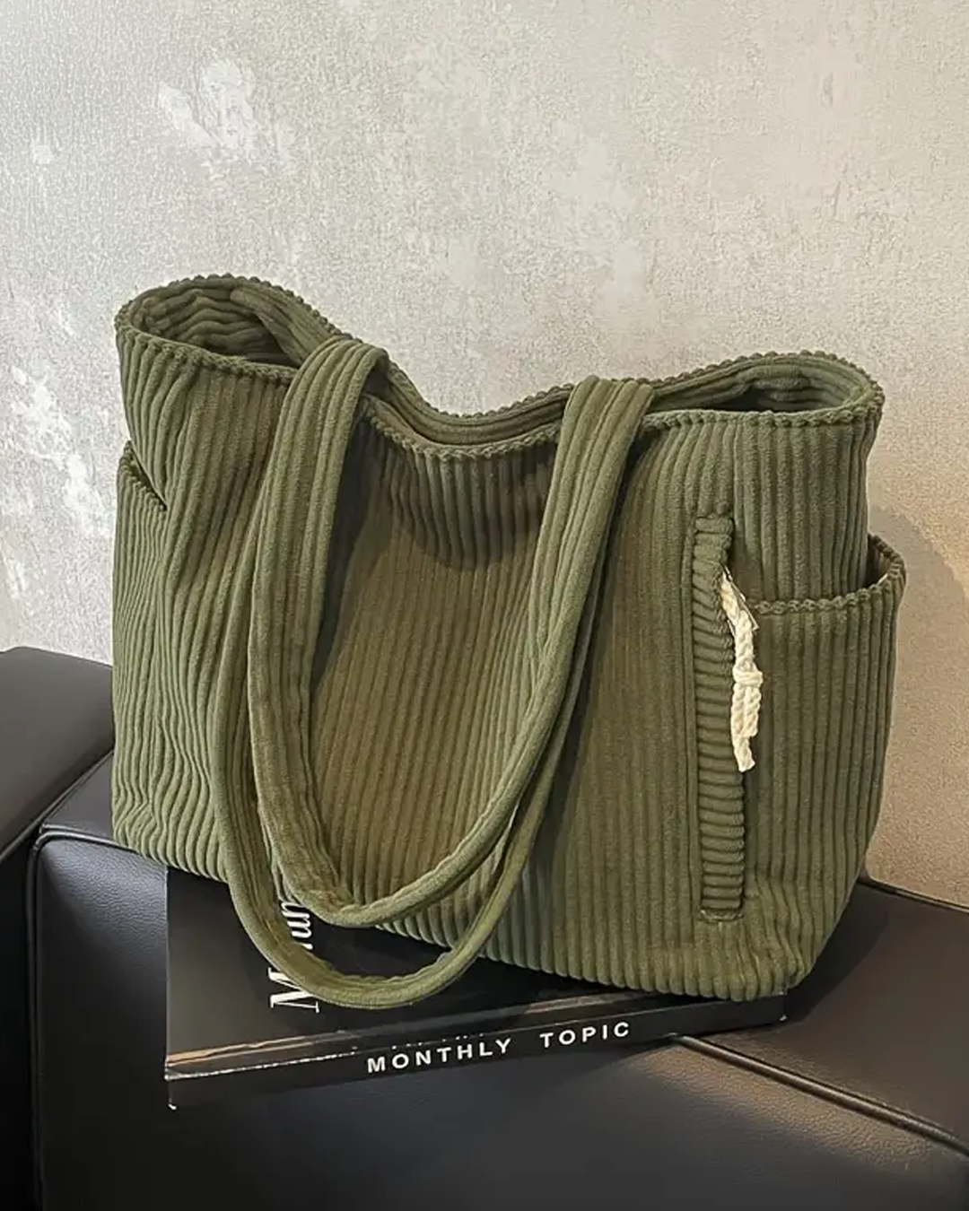 Skylar | Ribbed Tote Bag with Cord Detail
