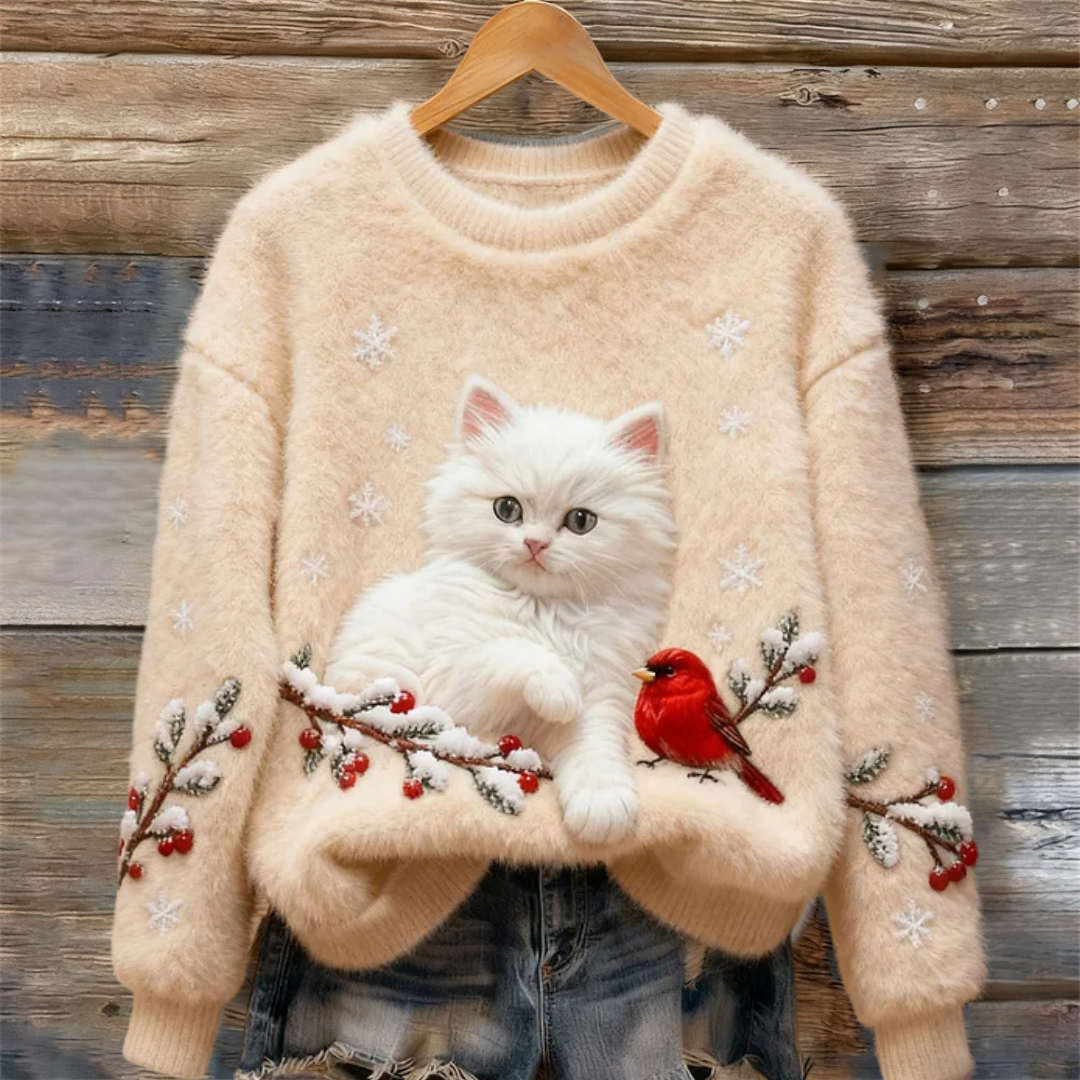 Luna | Snowy Cat Mint Jumper