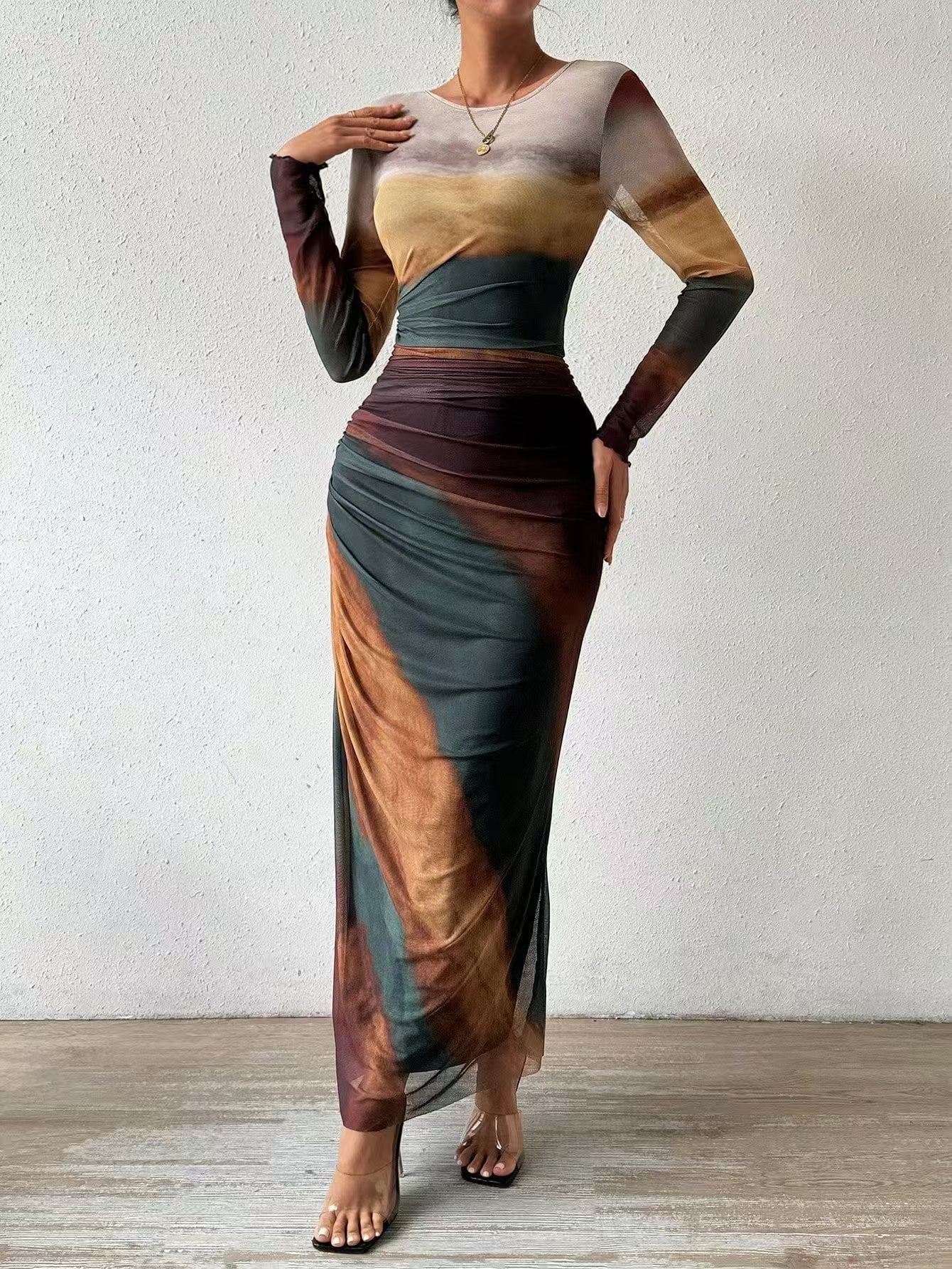 Pavlina | Long Sleeve Round Neck Bodycon Maxi Dress
