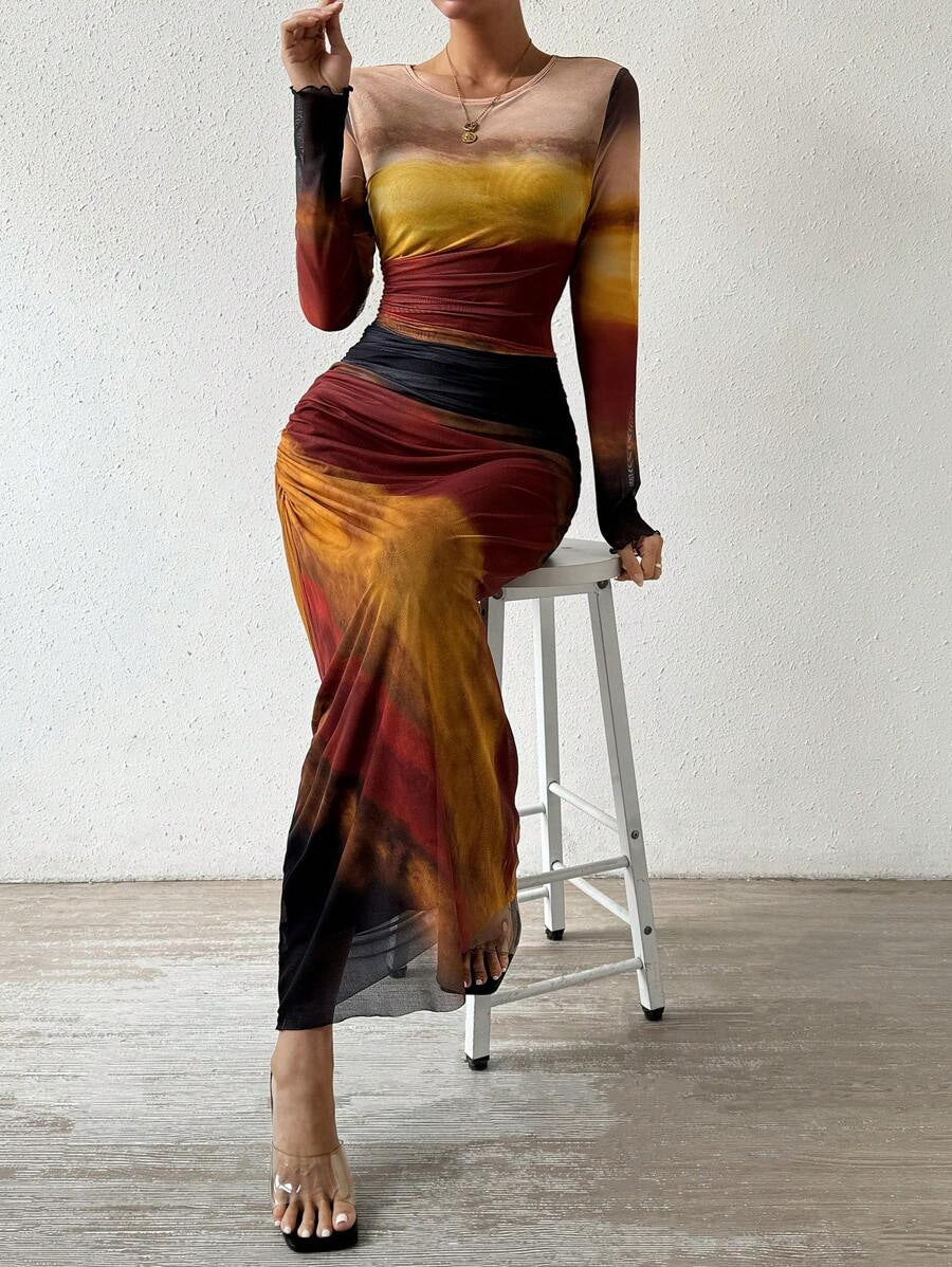 Pavlina | Long Sleeve Round Neck Bodycon Maxi Dress