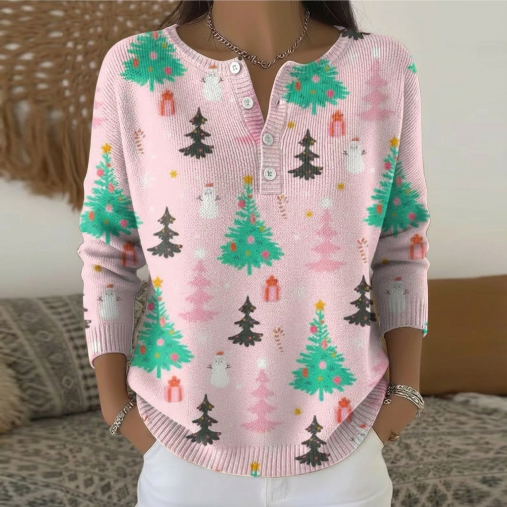 Mira | Pink Wonderland Christmas Henley Cardigan