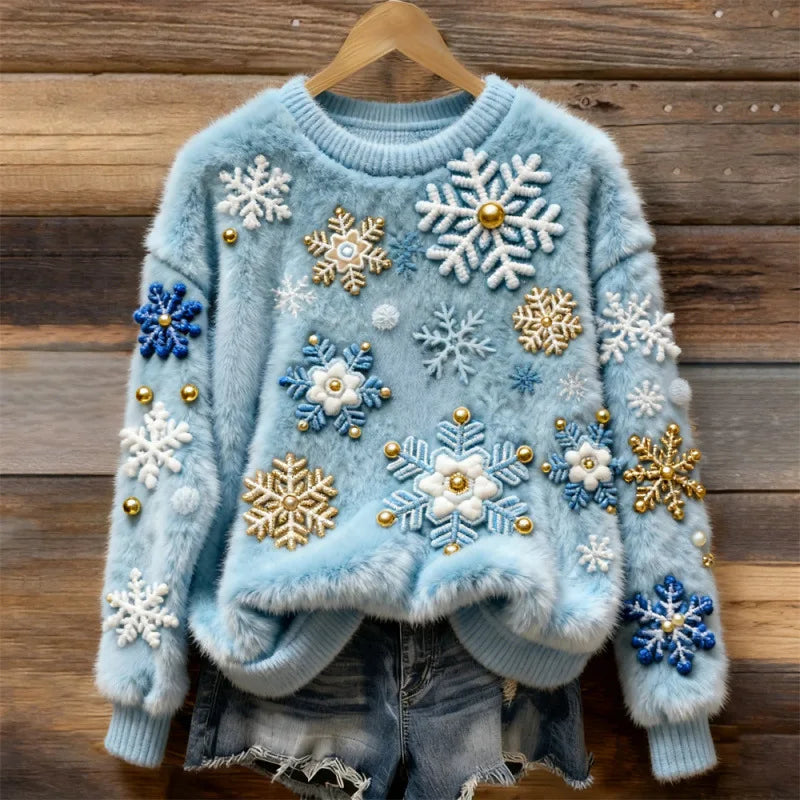 Sora | Frosted Snowflakes Blue Jumper