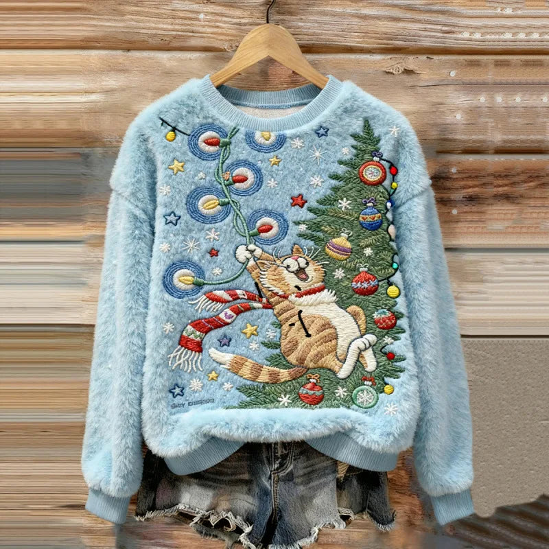 Cosy Winter Wonderland Sweater – Playful Christmas Cat