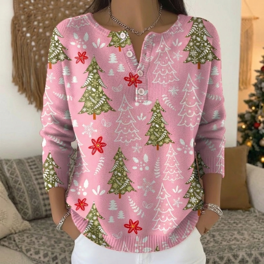 Eliza | Christmas Tree Henley Cardigan