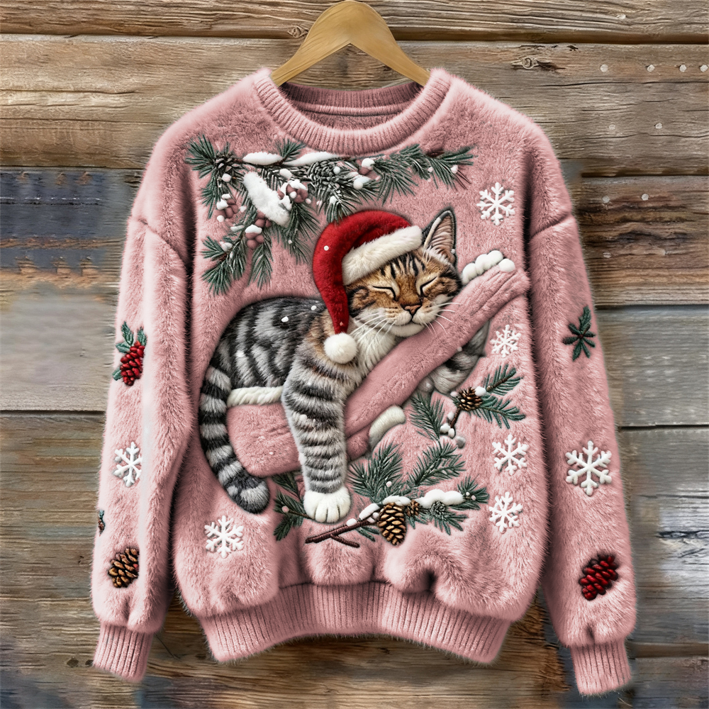 Tessa | Cosy Sweater with a Lazy Cat Pink
