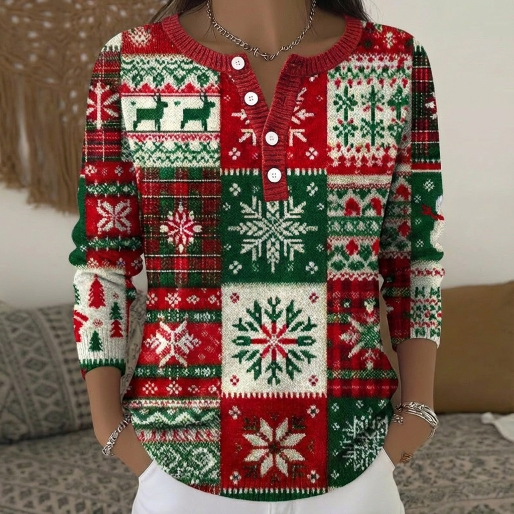 Indy | Christmas Patchwork Henley Cardigan