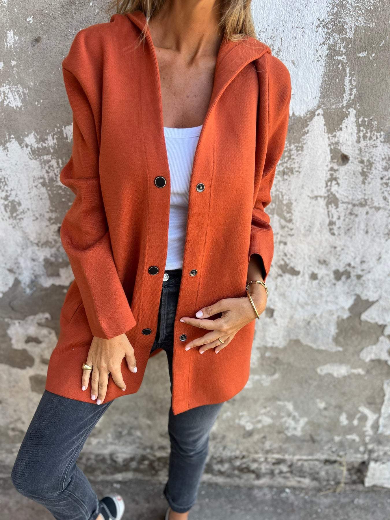 Arianna | Button-detailed Hooded Cardigan